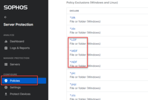 screenshot of global exclusions